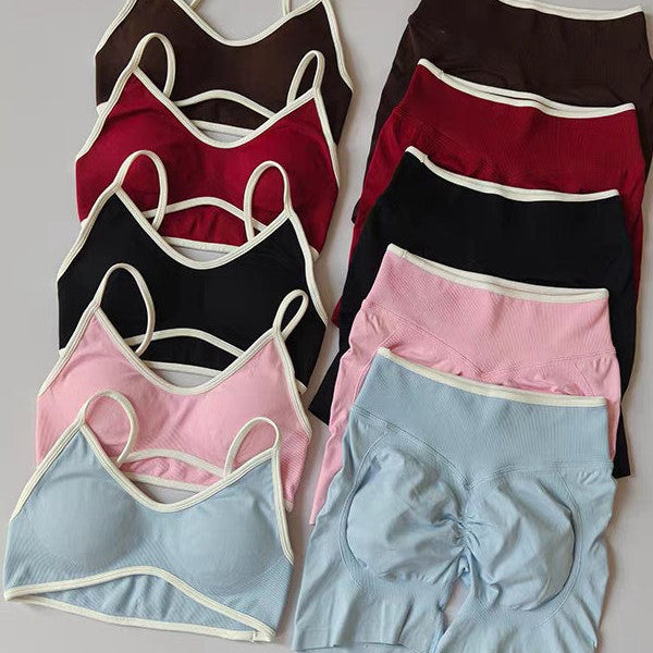 Women Color Block Sports Set, Contrast Color Backless Slim Yoga Outfit, Quick Dry Running Fitness Activewear for Outer Wearing