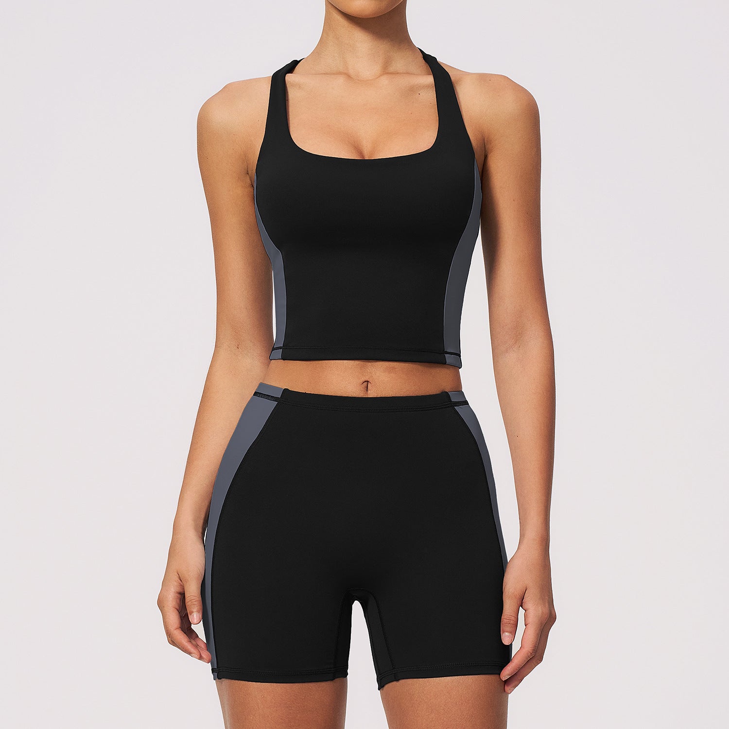 New Women Yoga Set with Built-in Padded Tank Top, High Waist Butt Lift Quick Dry Breathable Yoga Shorts