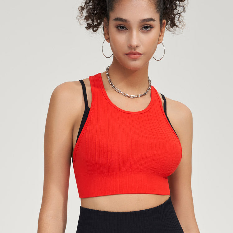 Color contrast seamless shock absorption sports yoga bra fake two underwear vests 8 colors