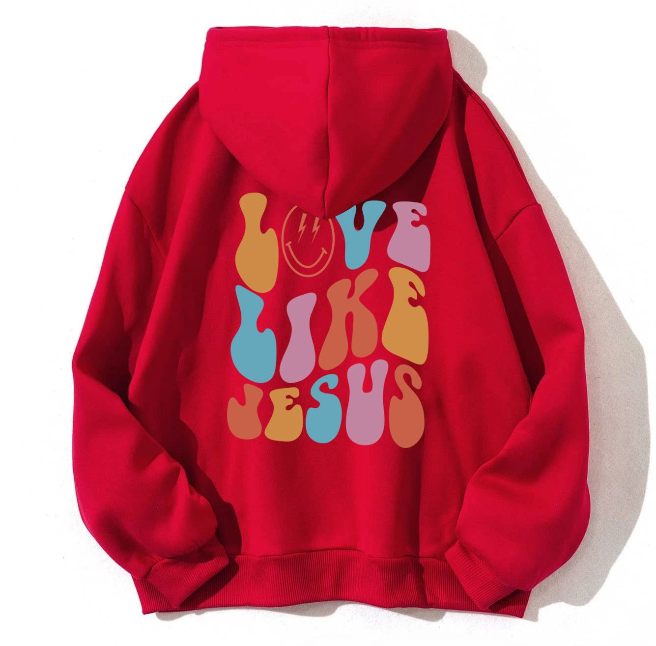 Fleece hoodie back letter print kangaroo pocket drawstring print 7 color