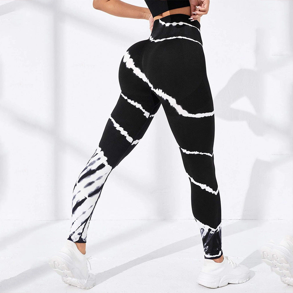 Seamless Tie-dye Striped High-waist Tight Hip-lifting Yoga Quick-drying Training Fitness Pants Sports Trousers Women 5 Colors