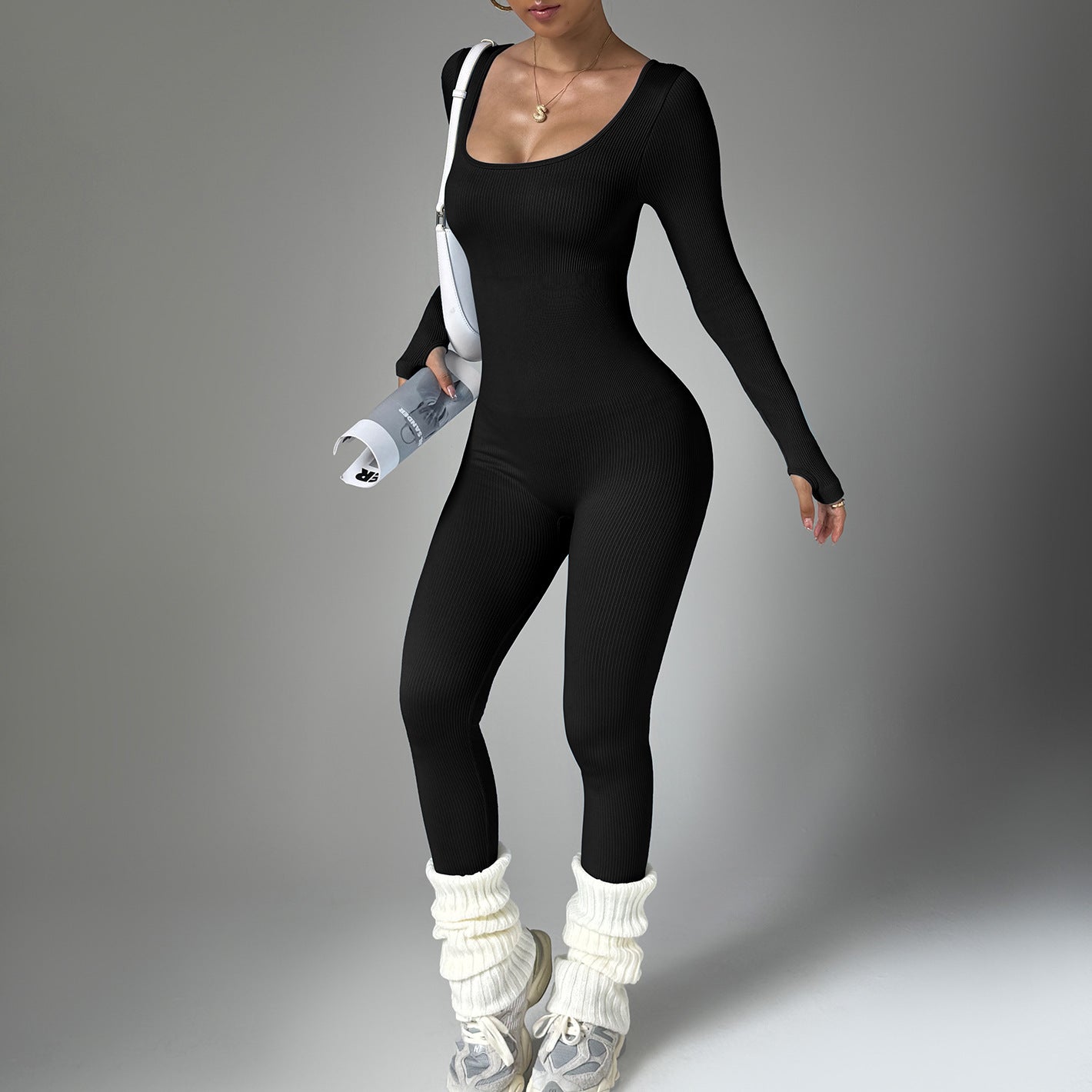 One-piece sports yoga jumpsuit long sleeve quick dry body fitness jumpsuit