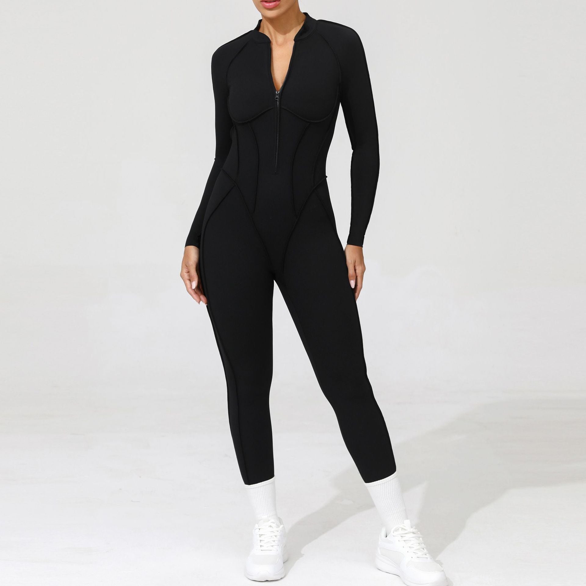 Half open zipper long sleeve to wear fitness yoga jumpsuit 25633