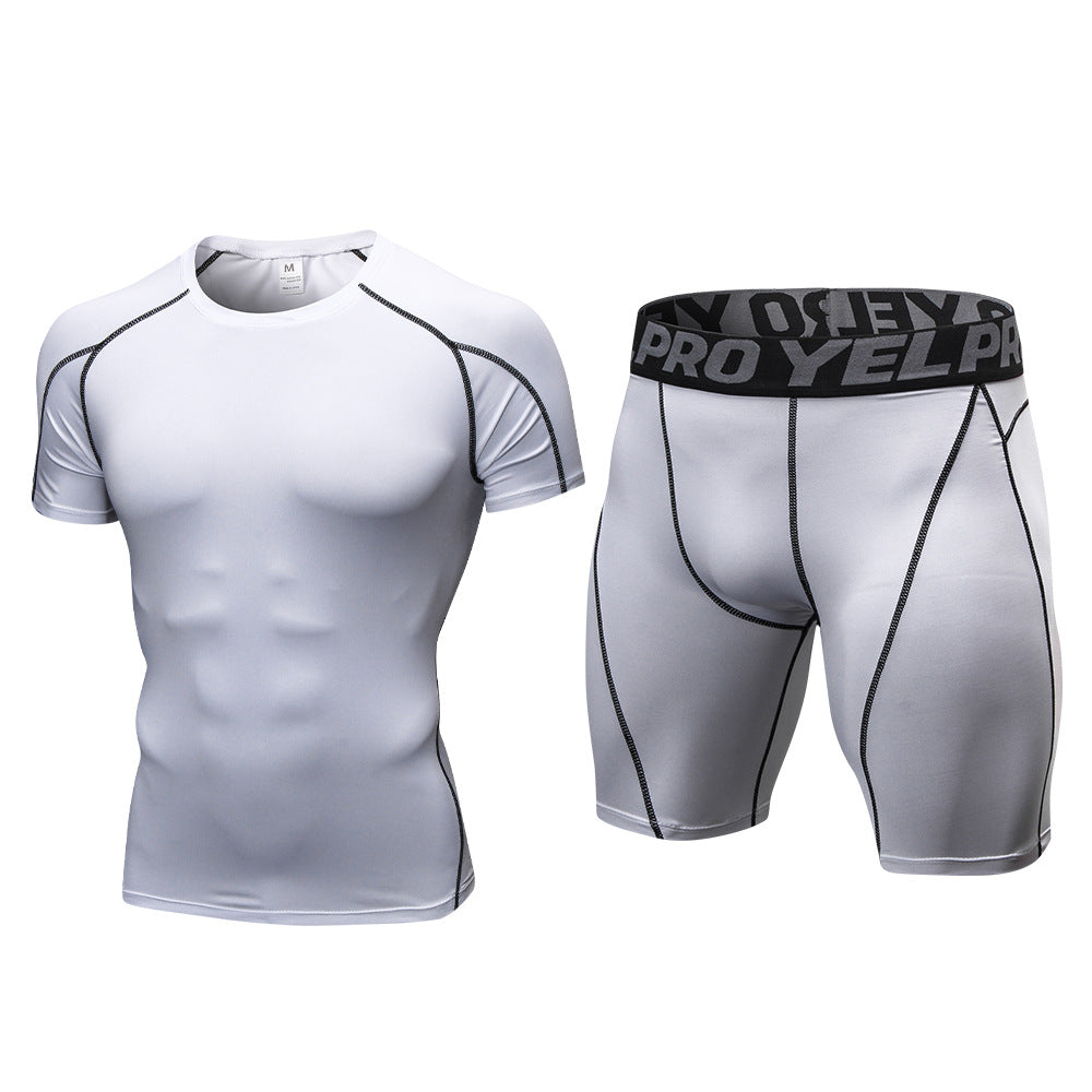 1054+1053 men's fitness suit perspiration quick-drying training short-sleeved tight running shorts