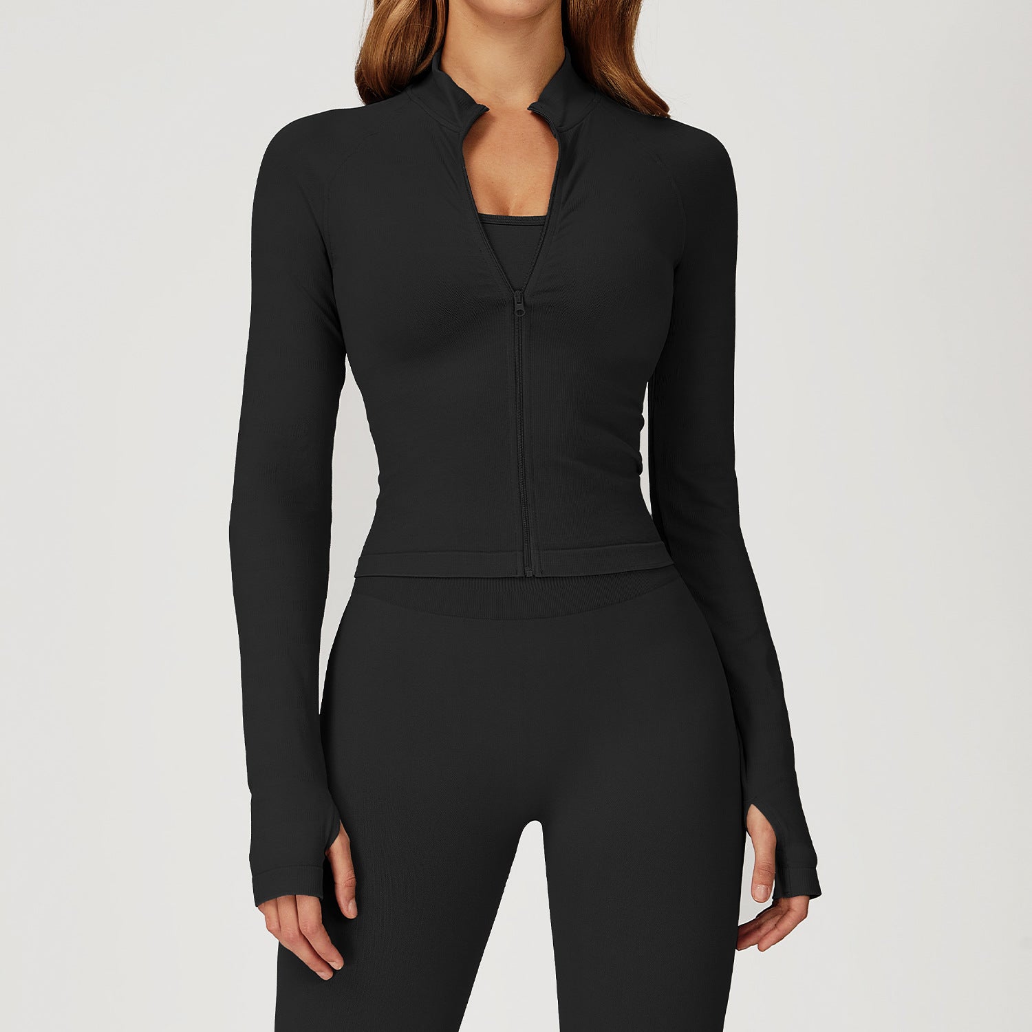 Seamless stand collar zipper yoga coat tight fit quick dry outdoor leisure sports running yoga suit