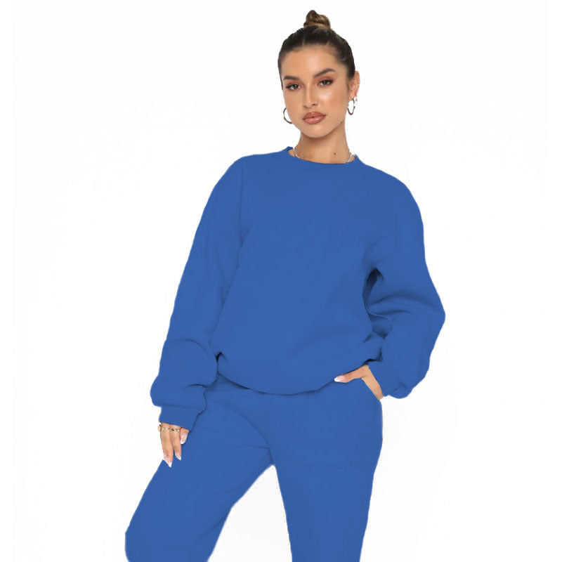 211257 fleece crew-neck pullover long-sleeved hoodie pant set 7colors