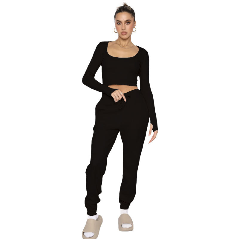 211278U collar pullover long-sleeved two-piece stylish casual pants suit 6 colors