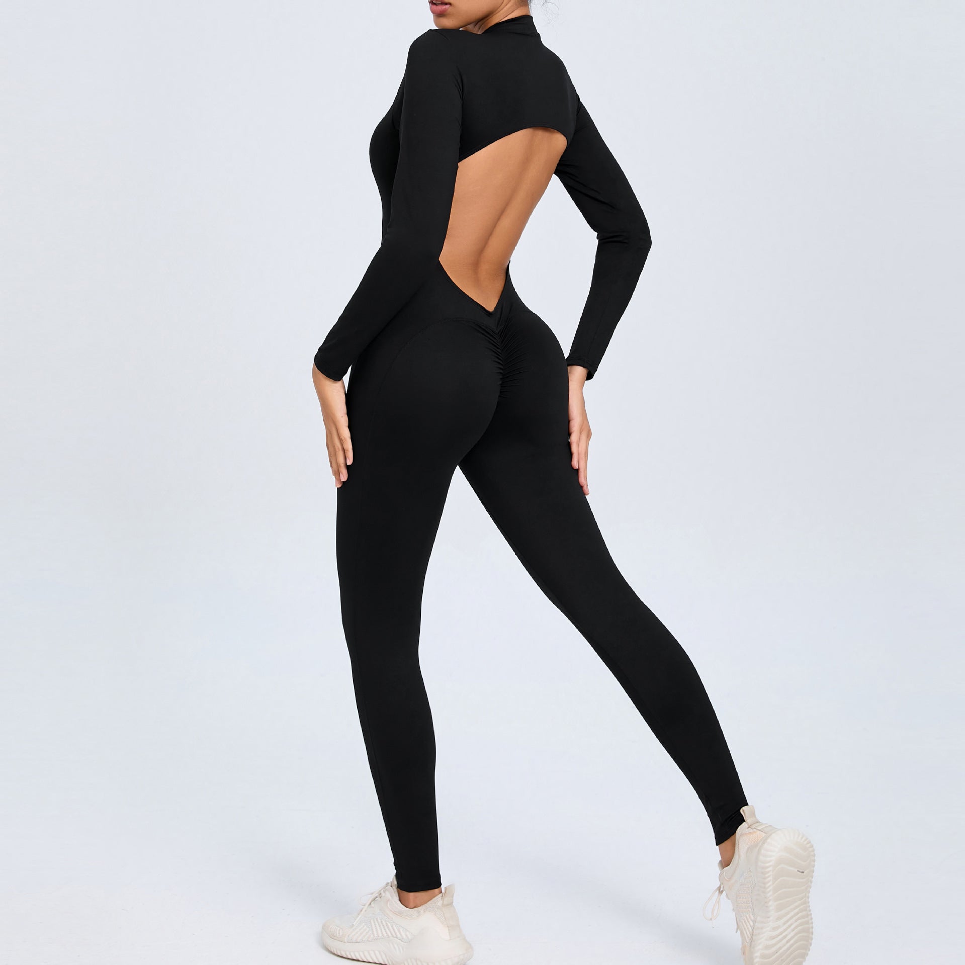 Zipper long-sleeved nude yoga jumpsuit