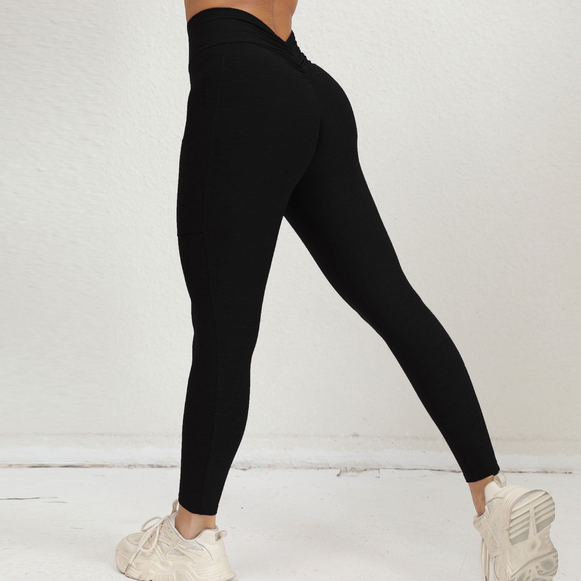 Pleated tight side pockets V-waist yoga pants 5colors