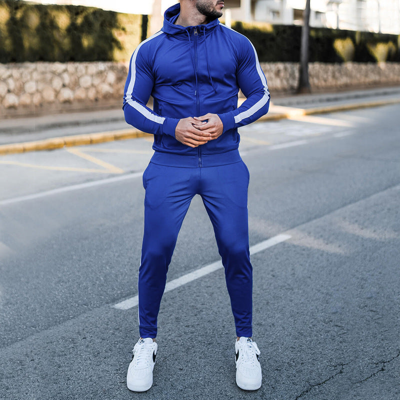 Men's casual sports suit color matching sweater trend fashion sports two-piece suit male 8 colors