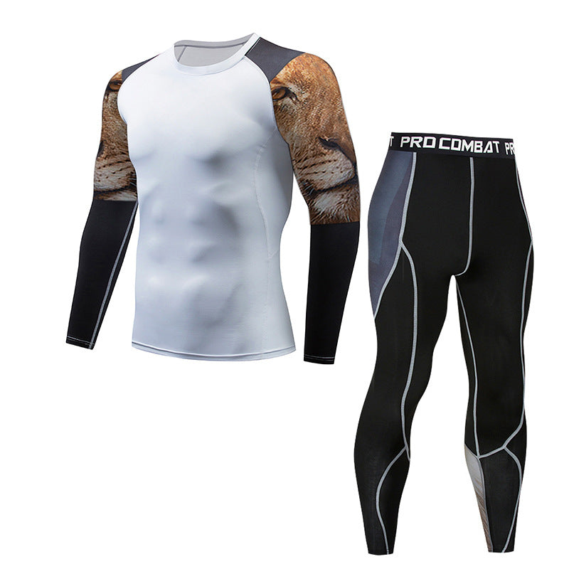 New Sports Tights Men's Lion Head Long-sleeved Sports Men's Fitness T-shirt Quick-drying Elastic PRO Suit-1