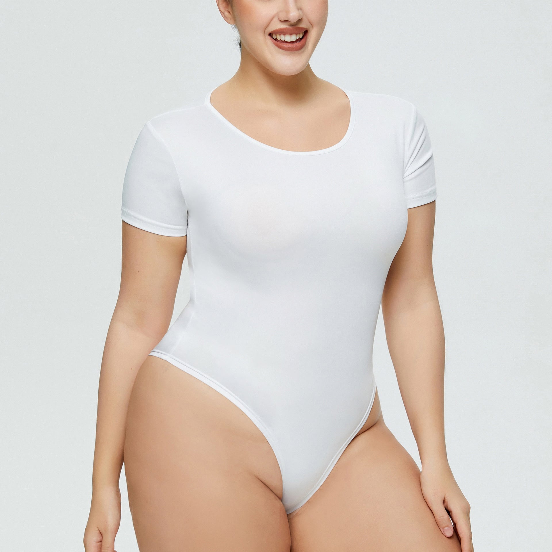 Fashion Hot Sale Plus Size Women's Bodysuit All-match Bottoming Round Neck Short-sleeved One-piece Briefs 5 Colors