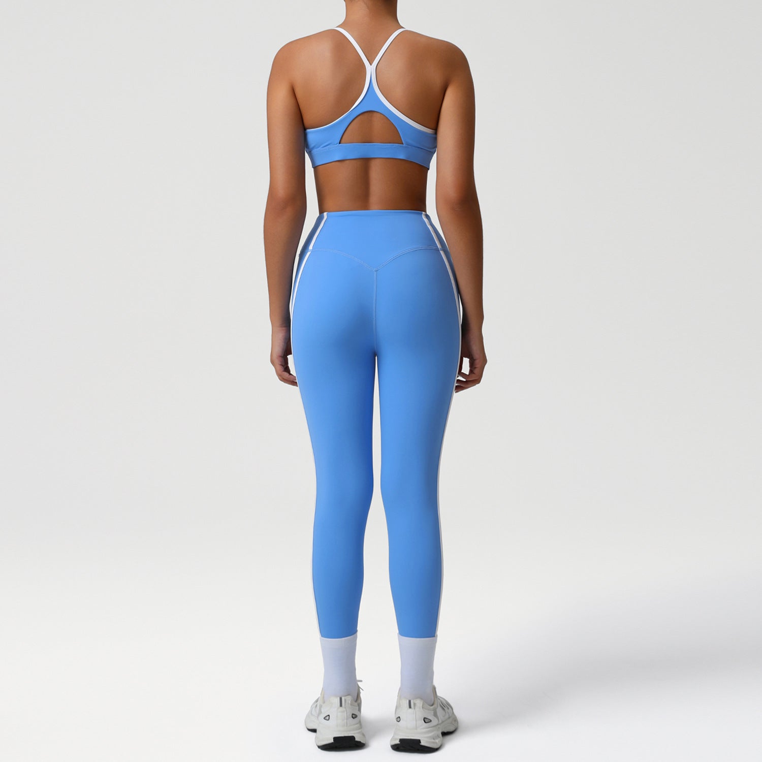High waist sports suit female autumn clash color beauty back nude feeling tight pants suit running fitness yoga suit
