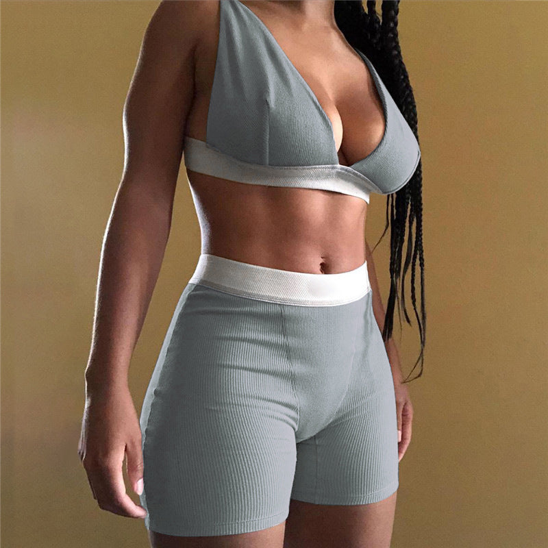 New Sports Underwear Set Beautiful Back Suspenders With Chest Pad Triangle Cup Without Steel Ring Buttocks Fitness Pants Set 9 Colors Style1