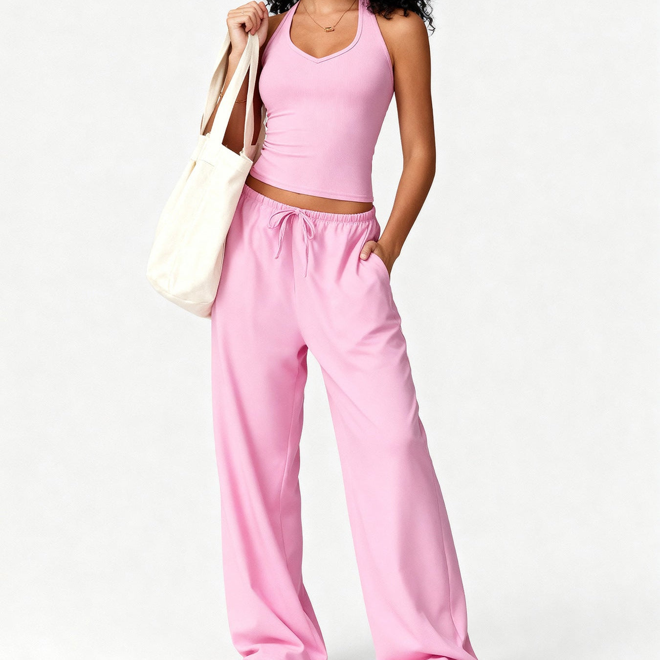 Vest flared pants yoga set, quick-drying beauty back halter sportswear, casual running fitness wear