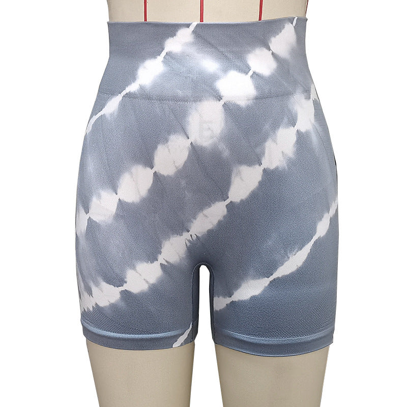 Seamless Tie-Dye Abdomen Lifting Hip Yoga Shorts Summer Fitness Running Sports Shorts Elastic Peach Butt 5 Colors