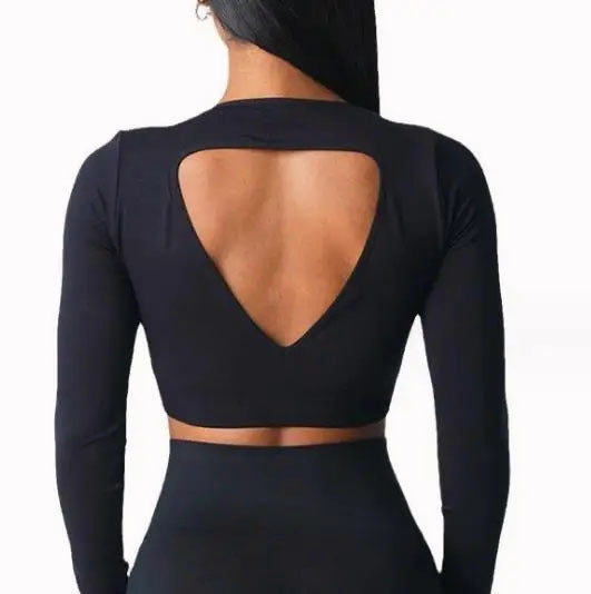 Halter heart yoga top temperament slim long sleeve T-shirt yoga dress OK29 3colors