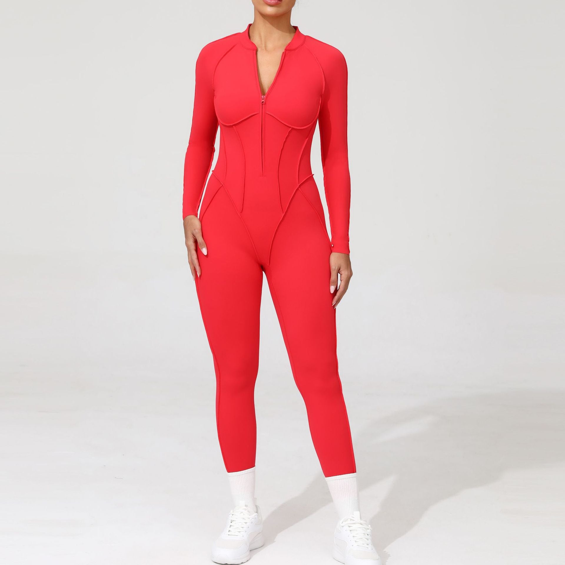 Half open zipper long sleeve to wear fitness yoga jumpsuit 25633