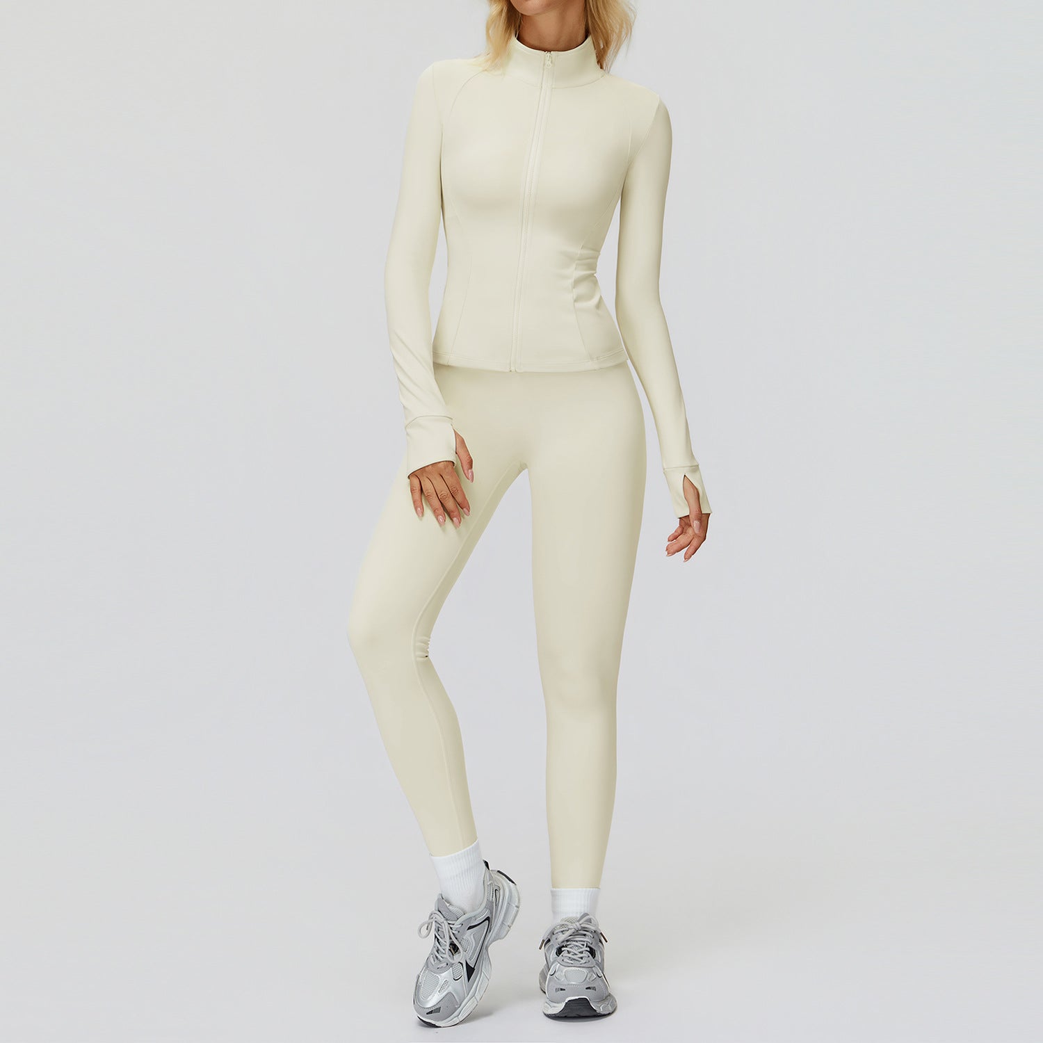 Autumn and winter zipper windproof and warm fleece set, outdoor running and fitness set 5502