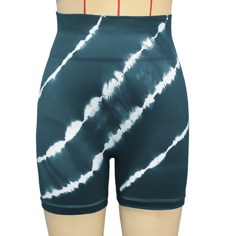 Seamless Tie-Dye Abdomen Lifting Hip Yoga Shorts Summer Fitness Running Sports Shorts Elastic Peach Butt 5 Colors