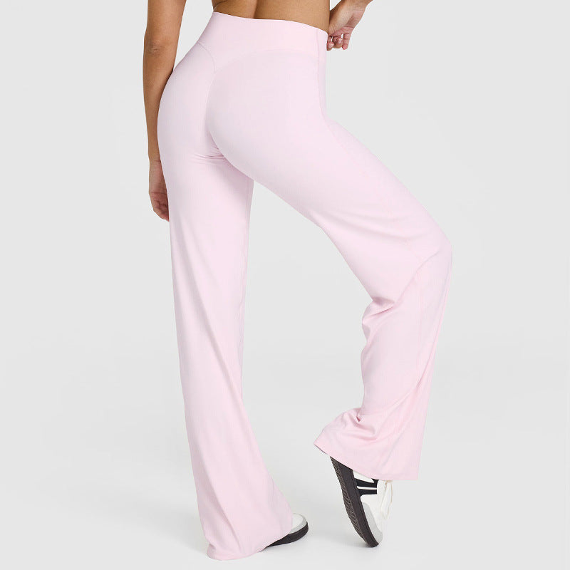 Nude peach hip yoga pants women's high waist straight leg wide leg pants high stretch outside wearing gym pants