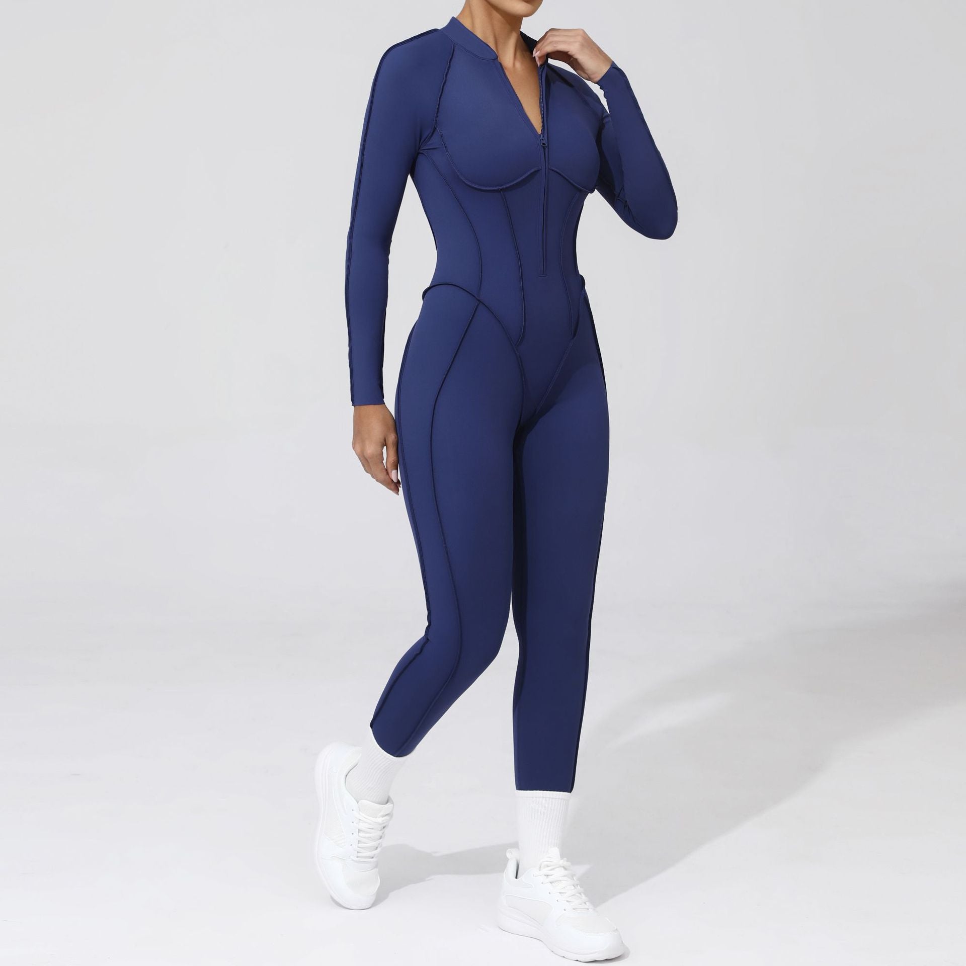 Half open zipper long sleeve to wear fitness yoga jumpsuit 25633