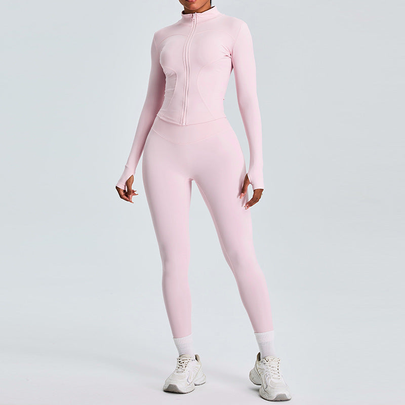 Slim-fit zipper yoga jacket Peach hip lift yoga pants