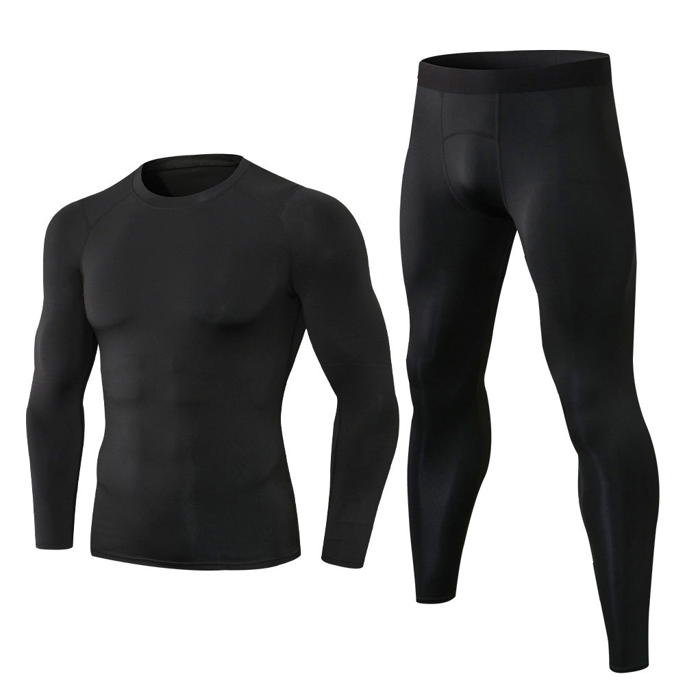 11515+11323Men's quick-drying fitness suit high elastic tight training long-sleeved trousers sportswear two-piece set 5 colors