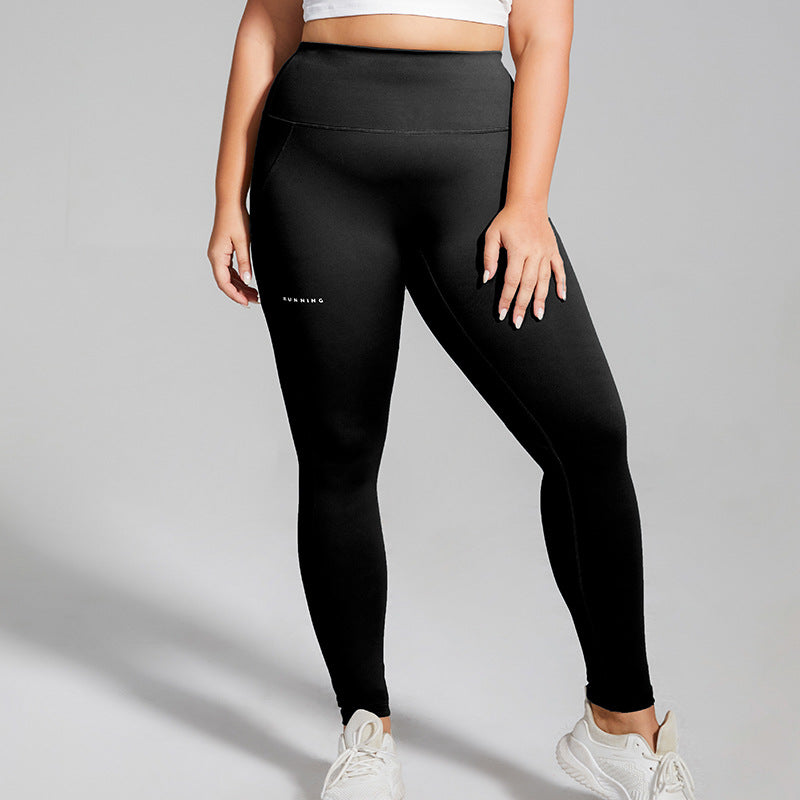Plus Size Running Pants High Waist Hip Lifting Letter Quick Dry Yoga Pants 3 Colors
