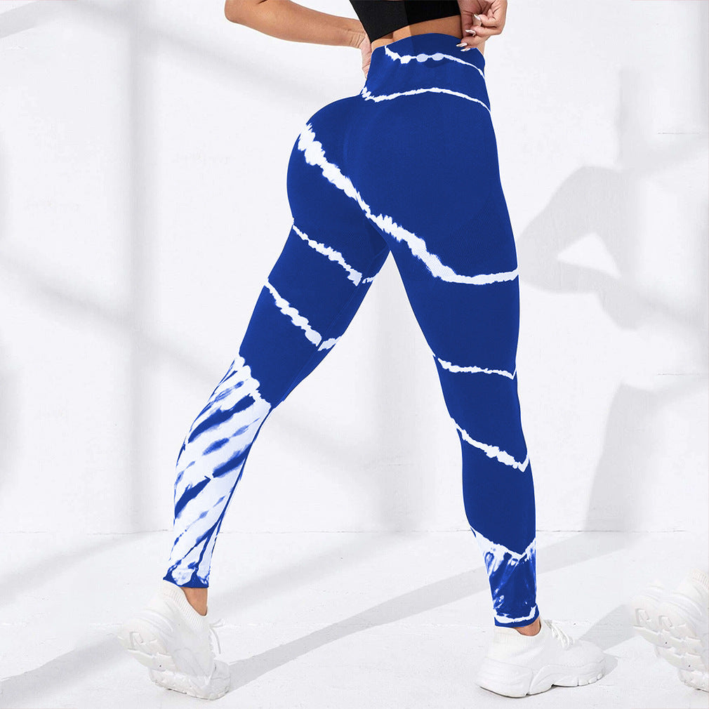 Seamless Tie-dye Striped High-waist Tight Hip-lifting Yoga Quick-drying Training Fitness Pants Sports Trousers Women 5 Colors