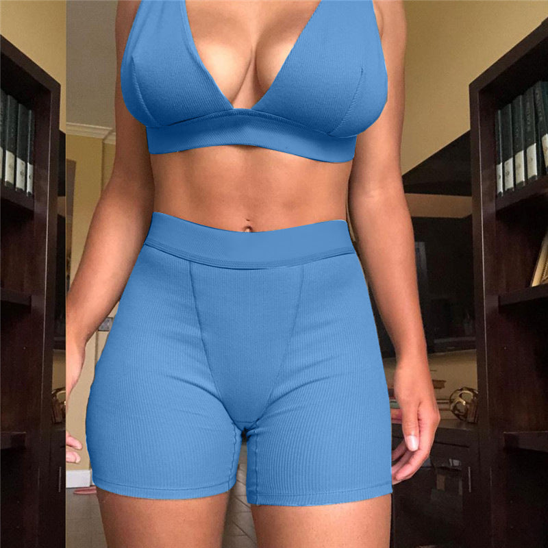 New Sports Underwear Set Beautiful Back Suspenders With Chest Pad Triangle Cup Without Steel Ring Buttocks Fitness Pants Set 9 Colors Style1