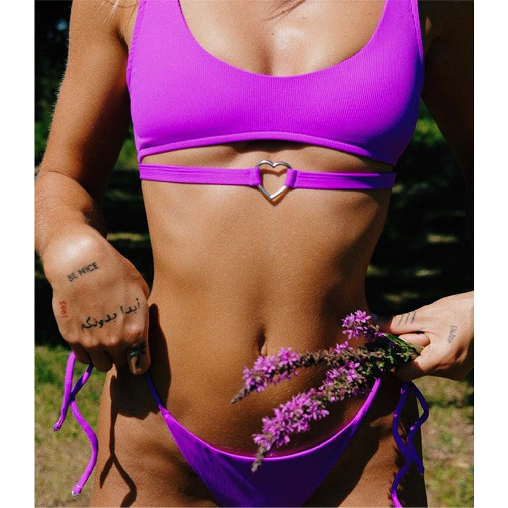 Sexy Split Bikini New Solid Color Women's Swimsuit Love Model Thin Strap Swimsuit Bikini 5 Colors