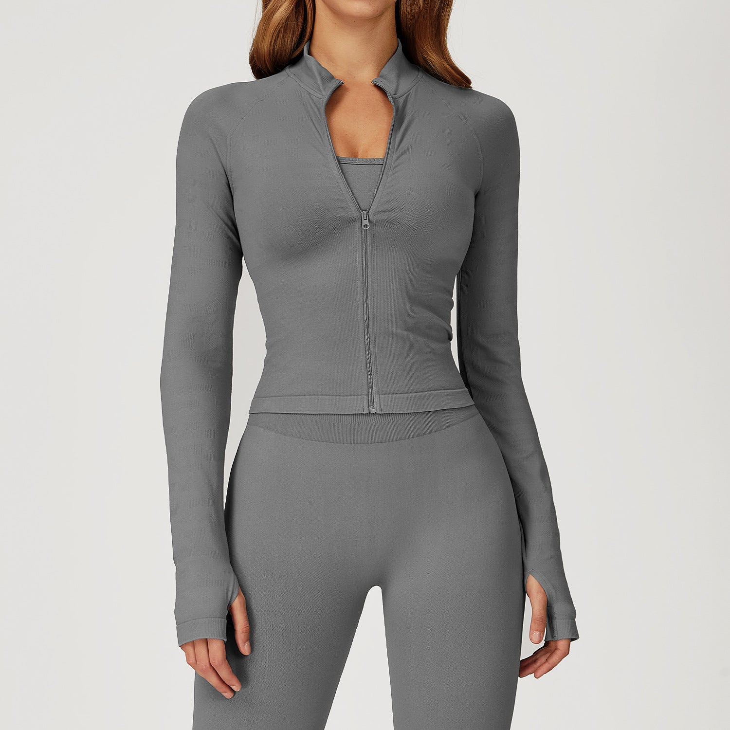 Seamless stand collar zipper yoga coat tight fit quick dry outdoor leisure sports running yoga suit