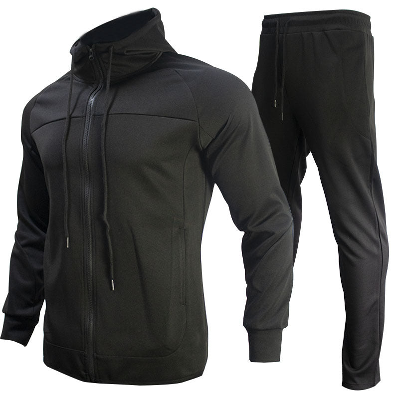 Men's fashion trendy brand contrast color sweater two-piece hooded autumn jacket sportswear casual clothes suit 10 colors