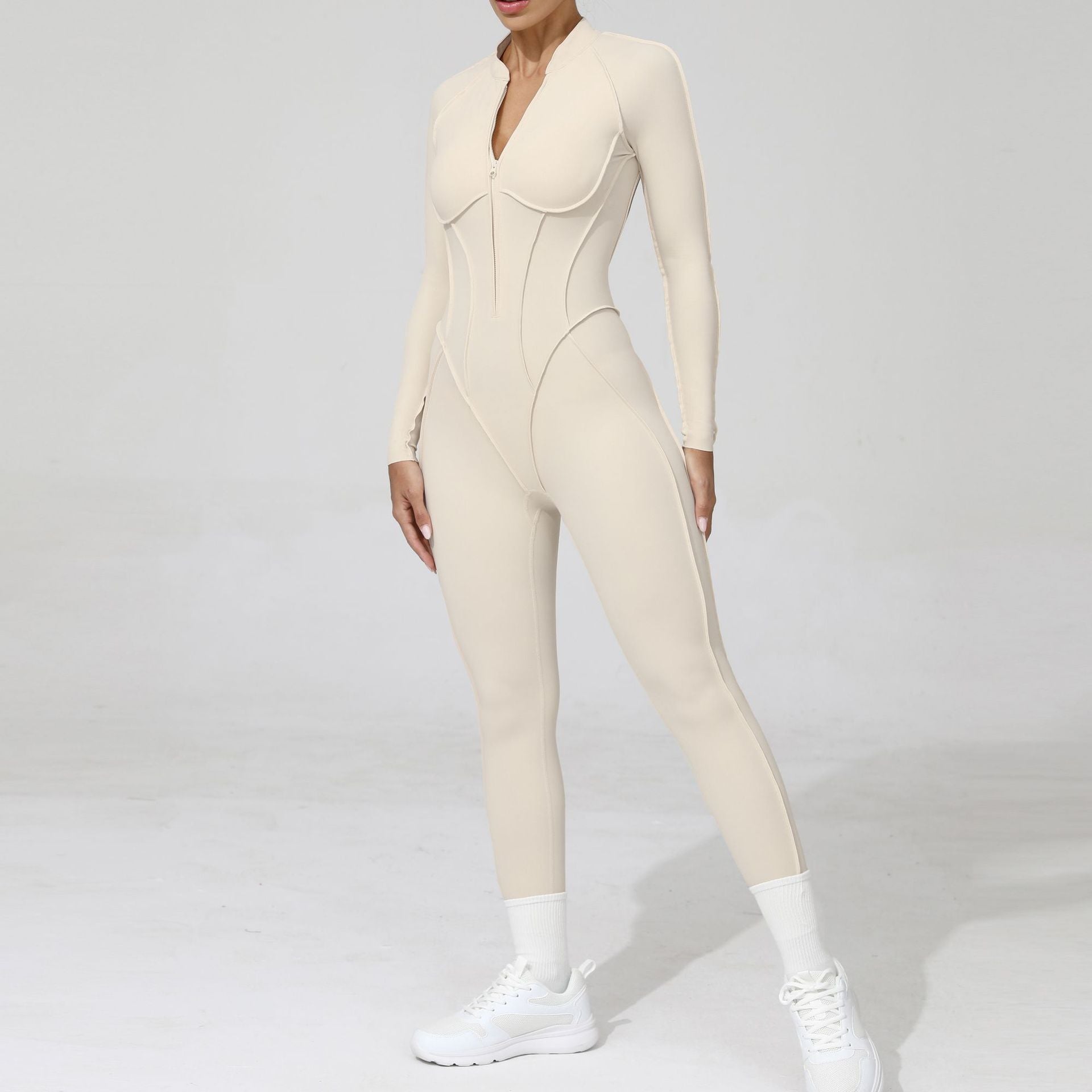Half open zipper long sleeve to wear fitness yoga jumpsuit 25633
