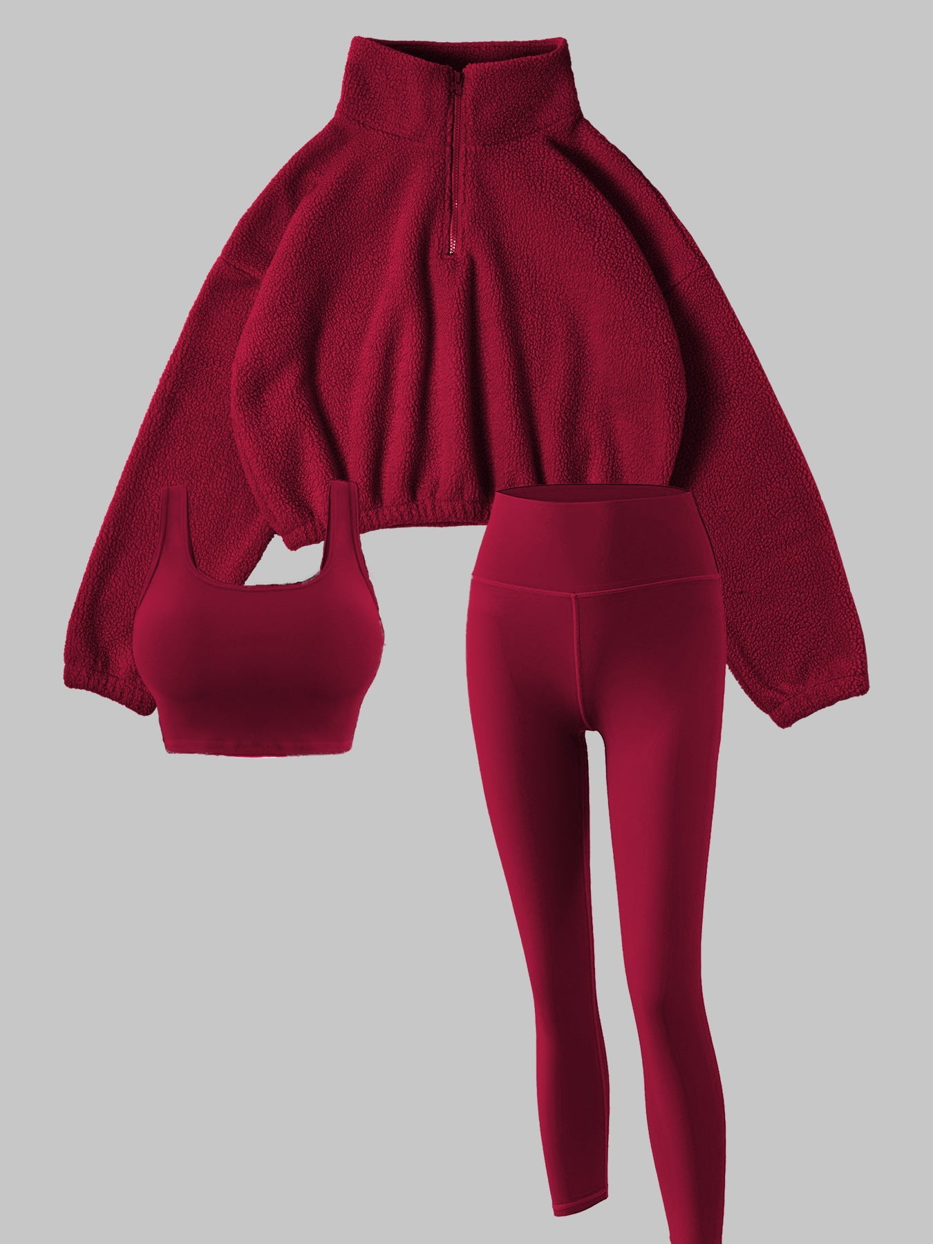 New polar fleece half - zipper high - neck hoodie three - piece vest trousers female sports fitness