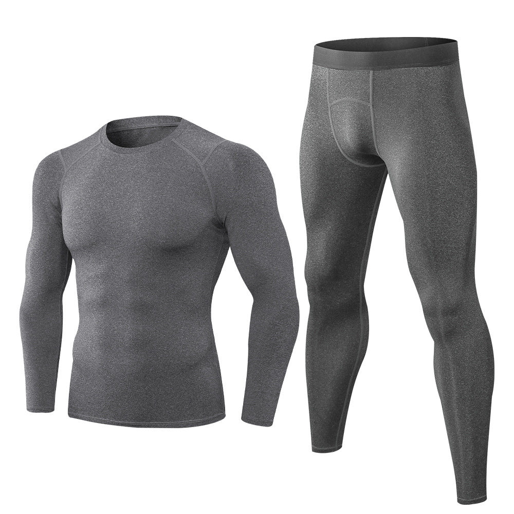 11515+11323Men's quick-drying fitness suit high elastic tight training long-sleeved trousers sportswear two-piece set 5 colors