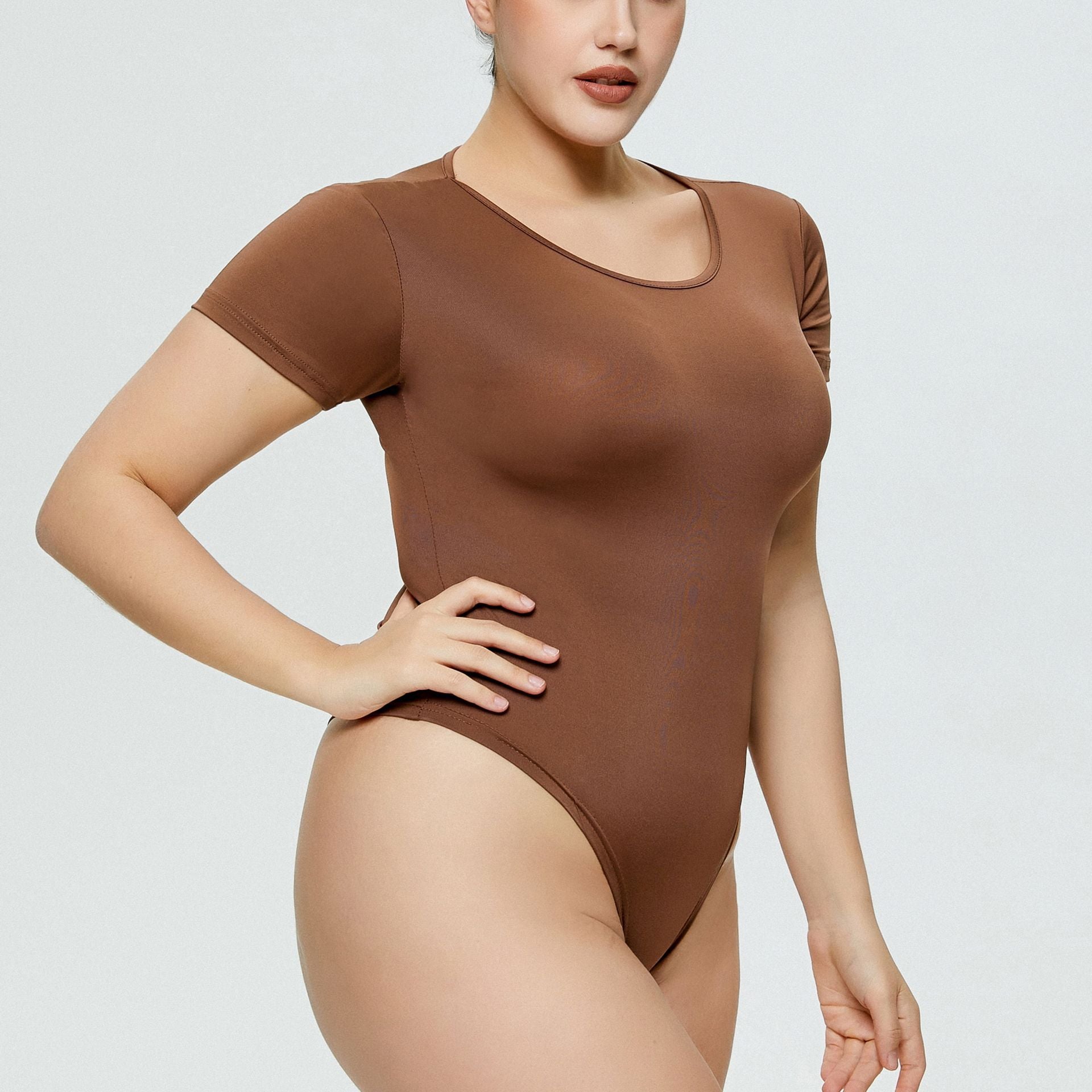 Fashion Hot Sale Plus Size Women's Bodysuit All-match Bottoming Round Neck Short-sleeved One-piece Briefs 5 Colors