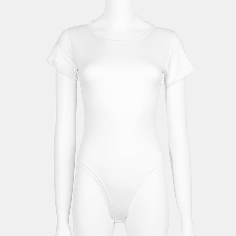 Women's Fashion Casual Square Collar Bodysuit Women's Solid Color Sexy Slim Large Size Short Sleeve T-Shirt Women 5 Colors