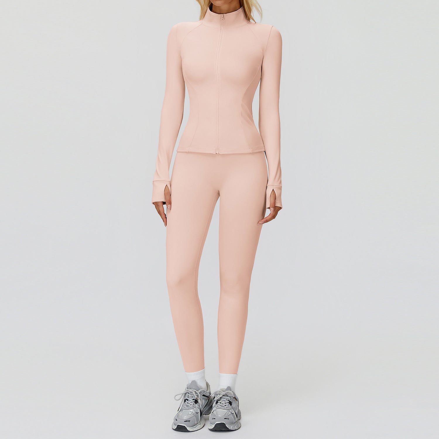 Autumn and winter zipper windproof and warm fleece set, outdoor running and fitness set 5502