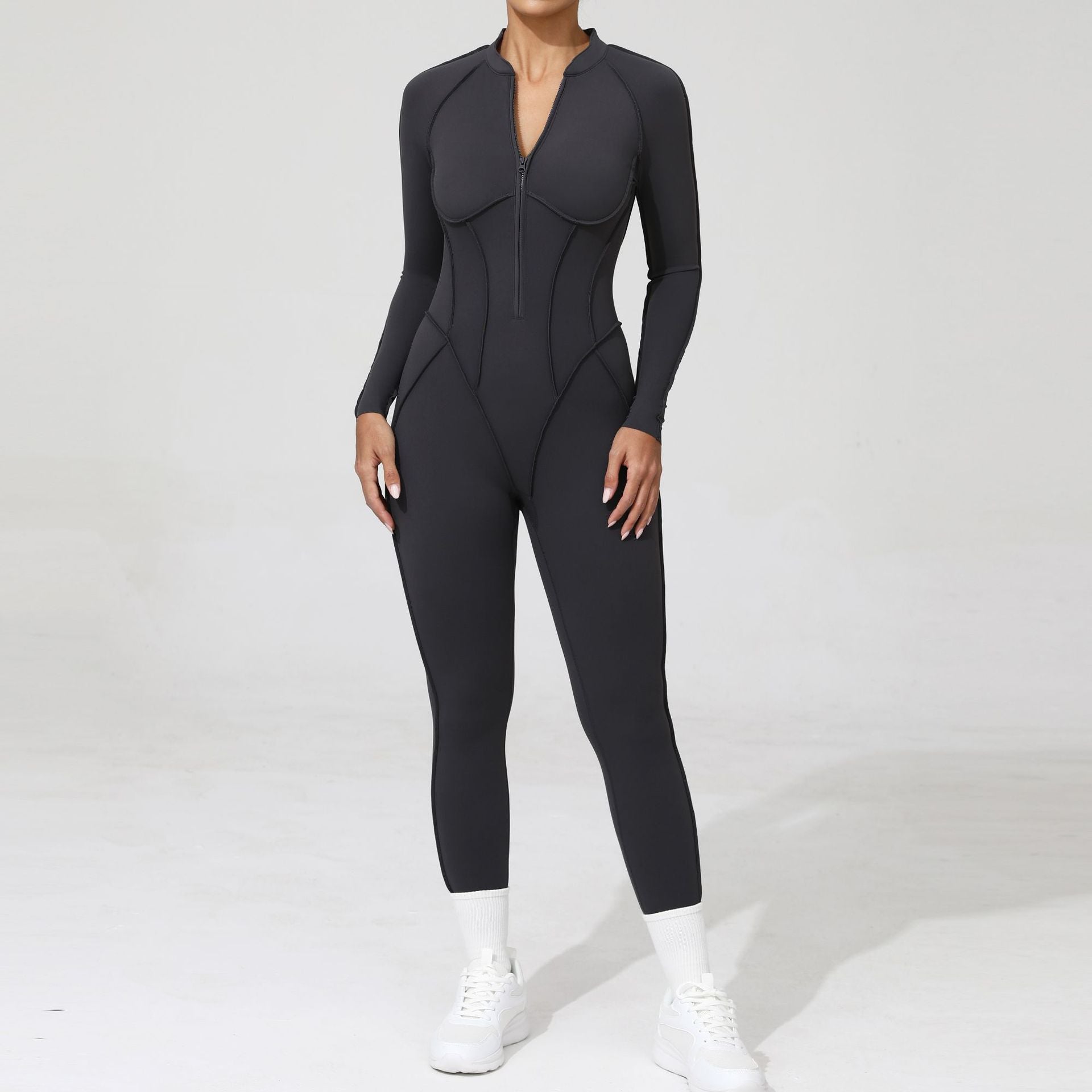 Half open zipper long sleeve to wear fitness yoga jumpsuit 25633