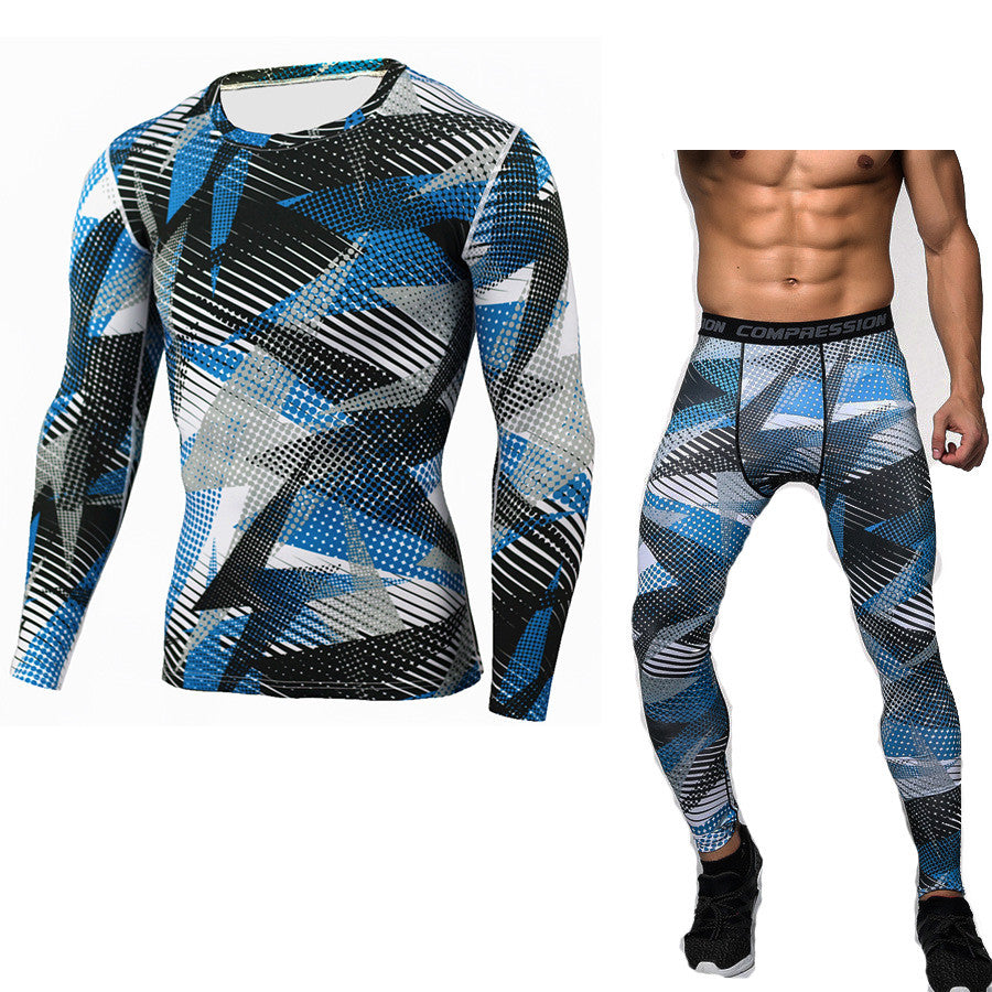 Long-sleeved t-shirt set tights fitness clothes men's sports super cool outdoor camouflage quick-drying sweatshirt 9 colors