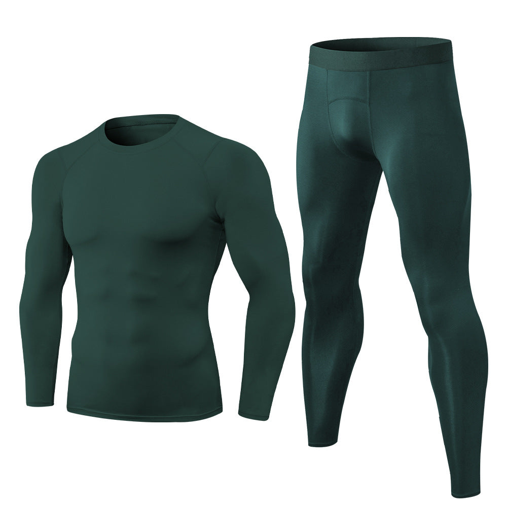 11515+11323Men's quick-drying fitness suit high elastic tight training long-sleeved trousers sportswear two-piece set 5 colors