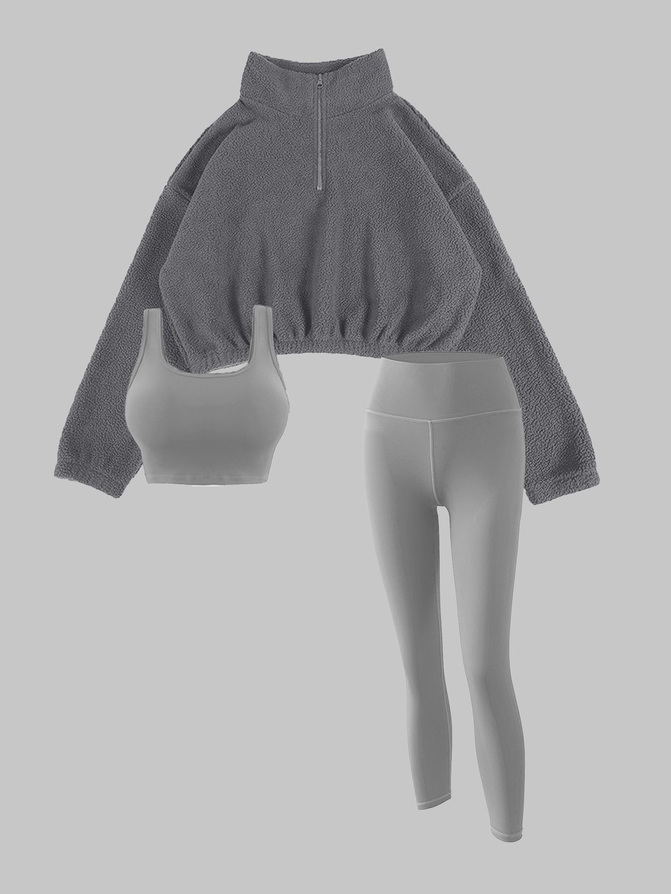 New polar fleece half - zipper high - neck hoodie three - piece vest trousers female sports fitness