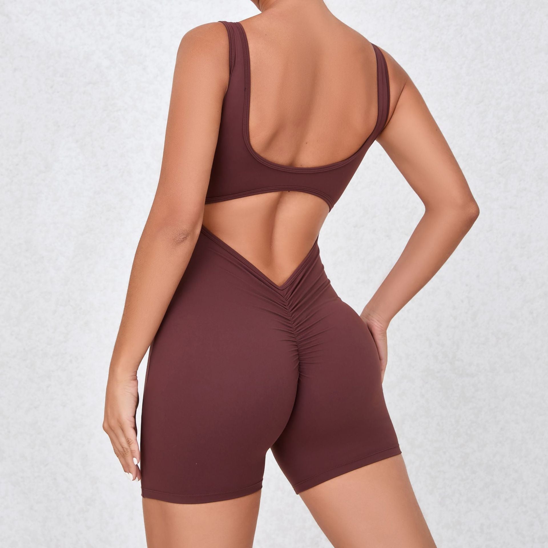 Quick-drying nude workout jumpsuit all-in-one V-shape back yoga suit 8colors