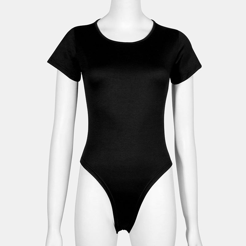 Women's Fashion Casual Square Collar Bodysuit Women's Solid Color Sexy Slim Large Size Short Sleeve T-Shirt Women 5 Colors