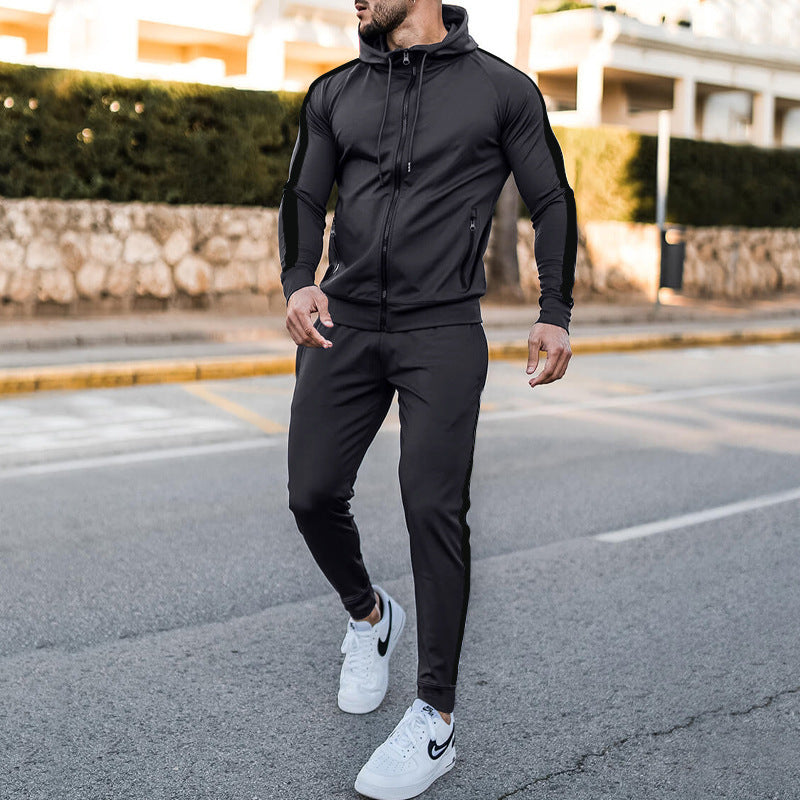Men's casual sports suit color matching sweater trend fashion sports two-piece suit male 8 colors