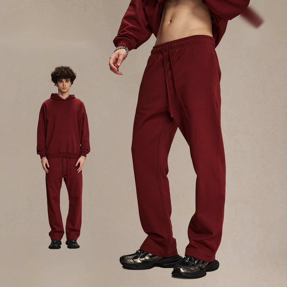 430g straight wool circle solid color pants loose sport