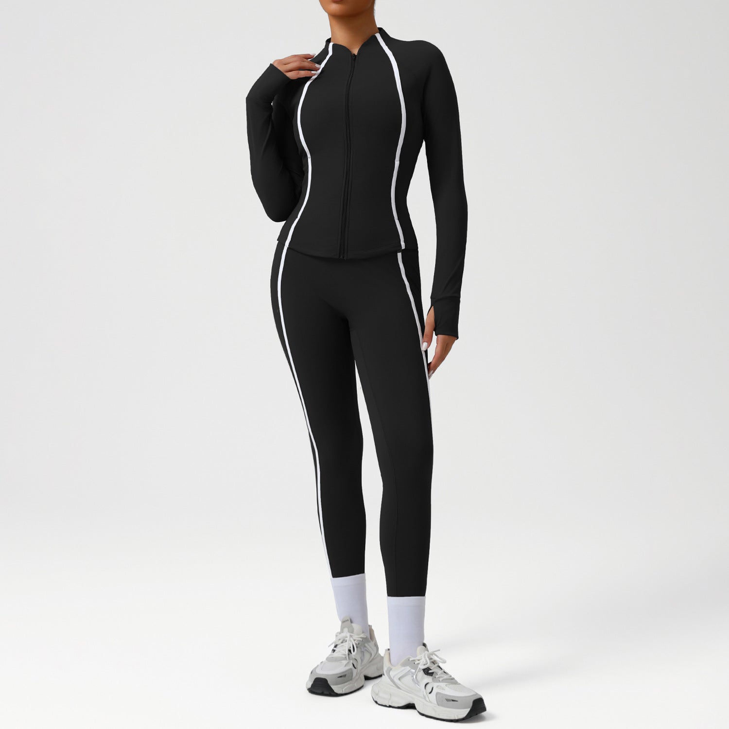 High waist sports suit female autumn clash color beauty back nude feeling tight pants suit running fitness yoga suit