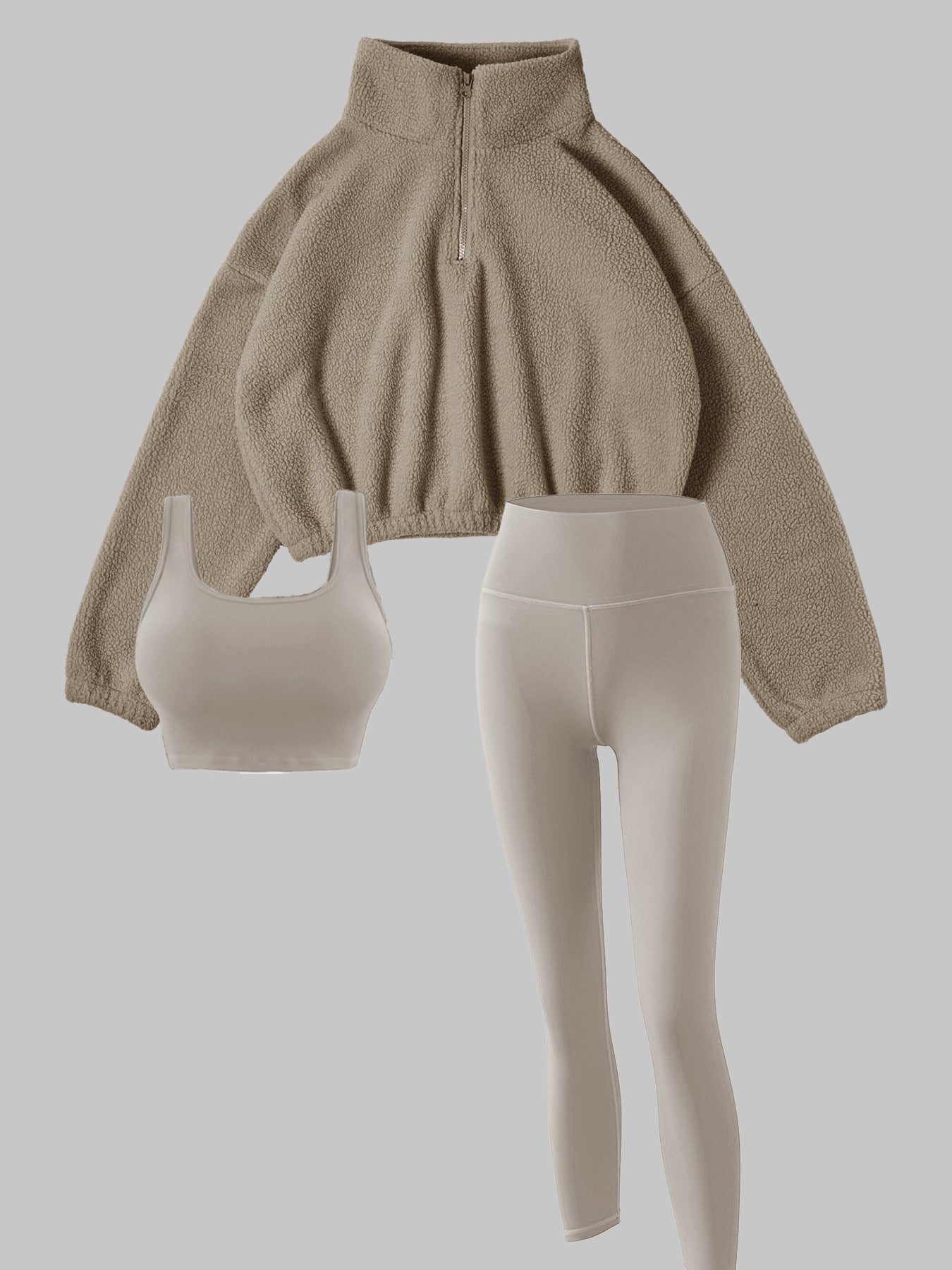 New polar fleece half - zipper high - neck hoodie three - piece vest trousers female sports fitness